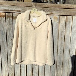 THREAD & SUPPLY IVORY PULL OVER SHERPA STYLE JACKET WITH TWO SIDE POCKETS, LARGE
